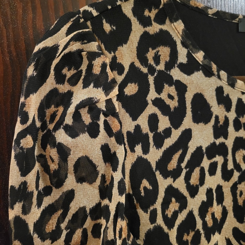 INC International Concepts Leopard Print Mesh Sleeves 3/4 Sleeve Top Women M - Picture 2 of 10